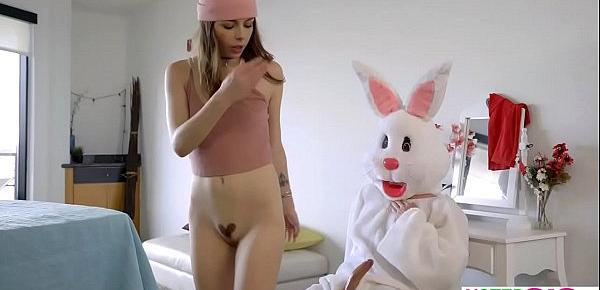  Teen easter eggs hunt ends up on the bunnies hard cock